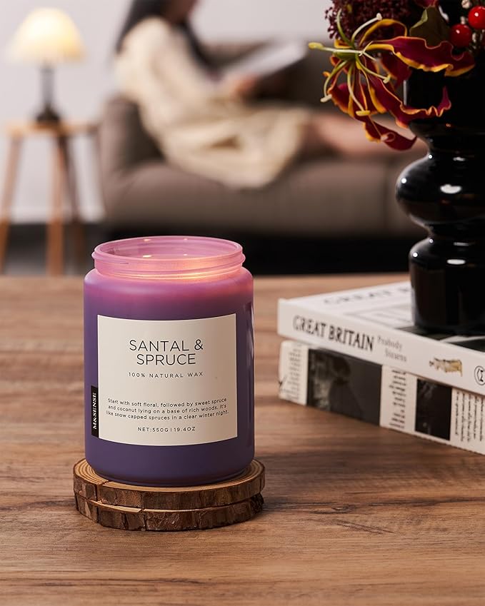 M&SENSE Sandalwood Spruce Scented Candles for Home,19.4oz 110 Hour Slow Burning Aromatherapy Candle for Stress Relief Meditation Relaxing SPA Large Candle Gifts for Mother's Day