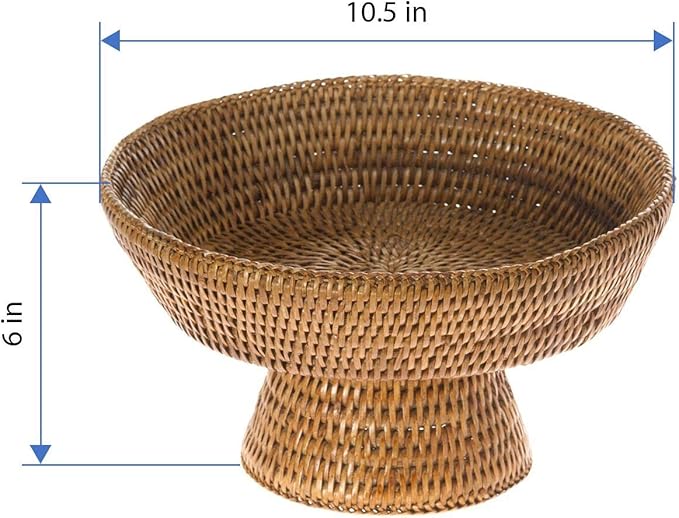KOUBOO La Jolla Rattan Fruit Bowl, Decorative Kitchen Basket, Wicker Storage Bowl for Fruit, Vegetables, Modern Home Decor, Serving Platter, Small Tray, Honey Brown
