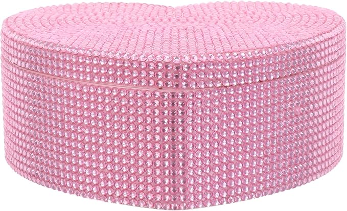 Outanaya Heart-shaped Jewelry Box with Mirror, 2-layer Pink Plastic Makeup Organizer and Small Jewelry Case for Travel Storage of Rings Earrings Hairpins