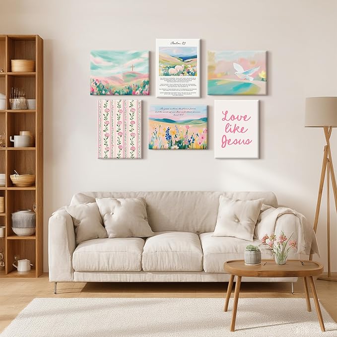 Pastel Pink Christian Wall Art Bible Verse Preppy Canvas Wall Decor Girl Trendy Christian Poster Aesthetic Floral Scripture Prints Cute Religious Pictures for Girls Room 8x10 Inch Ready to Hang 6Pcs