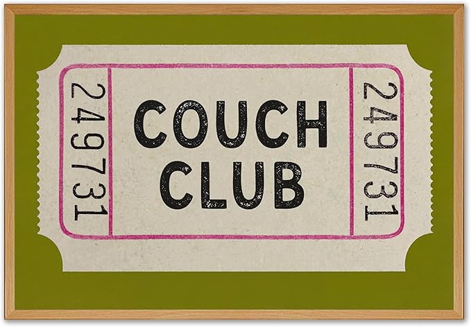 Vintage Canvas Wall Art Couch Club Ticket Wall Decor Retro Green Minimalist Quote Poster Fashion Green Aesthetic Posters Vintage Funny Artwork for Living Room Bedroom Home Decor, 24x16inch Unframed