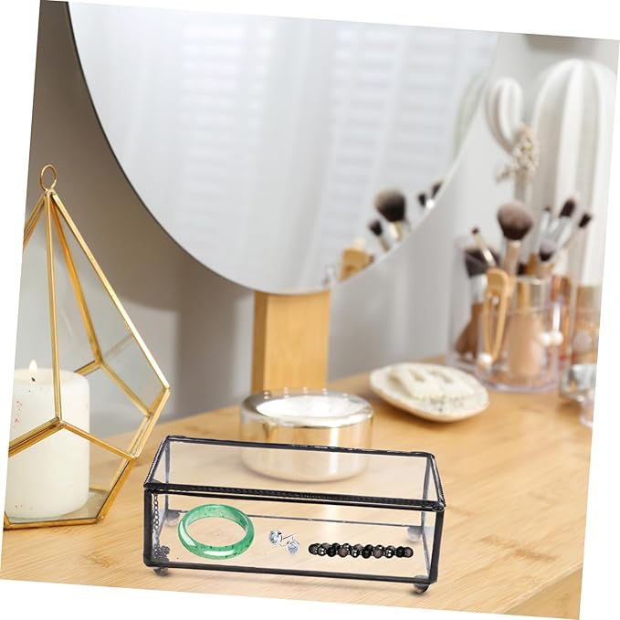 Vaguelly Vintage Jewelry Box Trinket Makeup Organizer Box Decorative Keepsake Case Lid