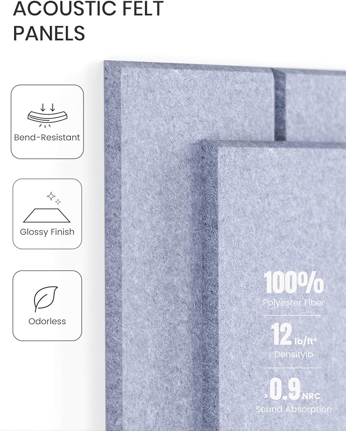 Fluxynara Felt Bulletin Board Tiles Large 36" x 24" Cork Board Alternative-6 Pack with 40 Adhesive Tabs, Thick Slat Wall Panels for Office Decor, Push Pin Board Wall Organizer - Soft Periwinkle