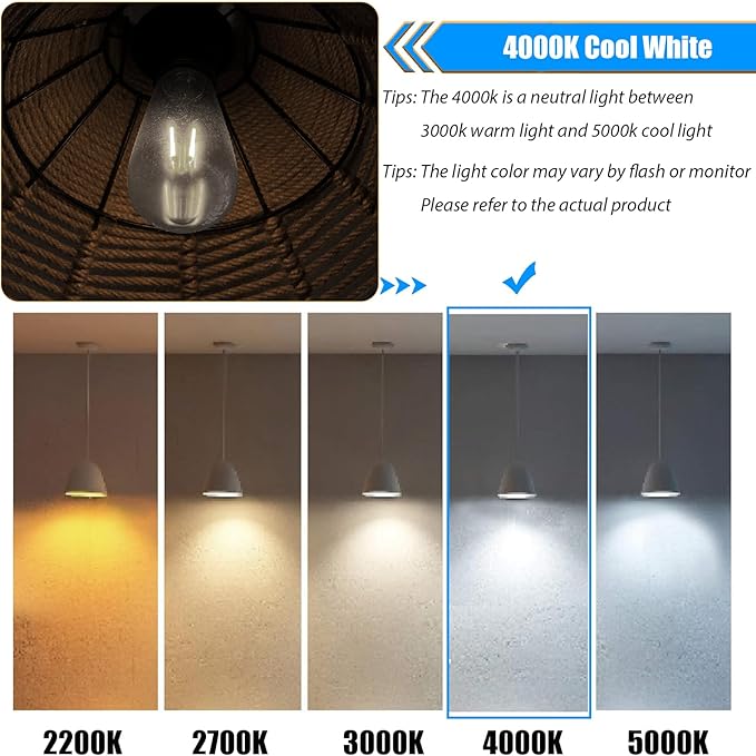 4000K Cool White LED Edison Bulbs 25W Equivalent, Low Wattage 2W ST19 LED Light Bulbs, Replacement Bulbs for Ceiling Light Fixtures, E26 Base, 250LM, Non-dimmable, Pack of 12
