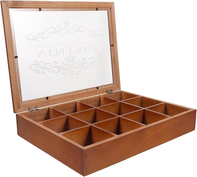 DOITOOL Box Coffee Storage Ring Compartments Holder Tea Bag Organizer Tea Bags Cadd y Trinket Chest Necklace Chest Makeup Case Organizer Storage Case Acrylic Coffee Bag Wooden