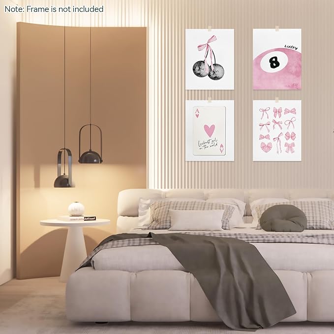 bakbrand Wall Art Minimalist Aesthetic Wall Decor Coquette Modern Canvas Decor Posters Trendy Preppy Bow Picture Print Painting for Bedroom/Living Room, Set of 4 Pcs Unframed (AC1, Pink, 8W x 10L)