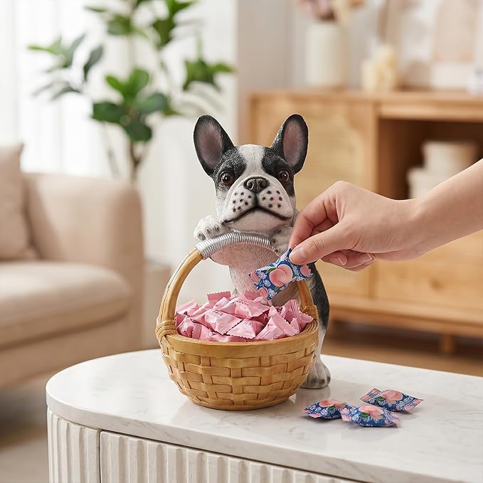 French Bulldog Statue Key Holder Bowl - Decorative Catchall Tray Organizer - Aesthetic Animal Trinket Dish & Puppy Lover Gifts