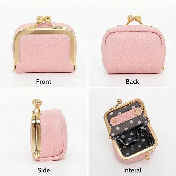 Genuine Leather Mini Jewelry Box Portable Vintage-Inspired Leather Small Coin Purse Jewelry Organizer Case Mini Travel Ring Box with Kiss Lock for Women Earring Ring Necklace