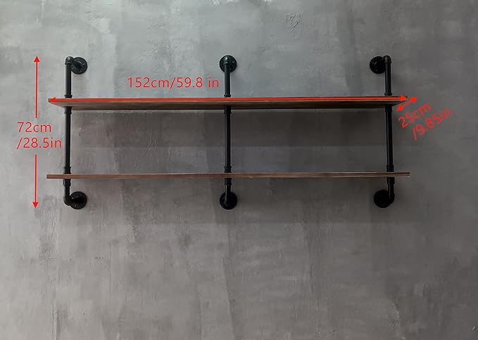 HDDFER Floating Shelves for Wall Laundry Room Shelves Bookshelf Industrial Pipe Shelving Shelf Real Wood Planks 60 inch Rustic Wall Shelves Hanging Bookshelves Farmhouse Kitchen Bar Shelving