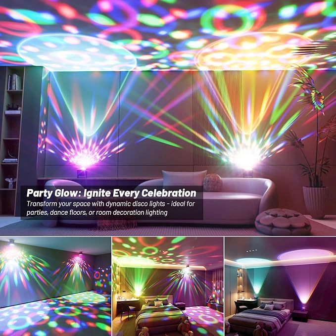 2-Pack Disco Ball Party Lights Disco Light Sunset Lamp Projector with White+RGB+UV+YGB Modes LED Strobe DJ Stage Lights for TIK Tok Live Photography Home Room Dance Birthday Christmas Halloween Décor