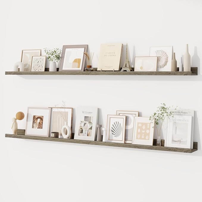 Dreamland Picture Ledge Shelf for Wall, Floating Shelves Set of 2,55 inch Long Floating Shelves with Lip for Living Room,Bedroom,Bathroom,Kitchen,Grey
