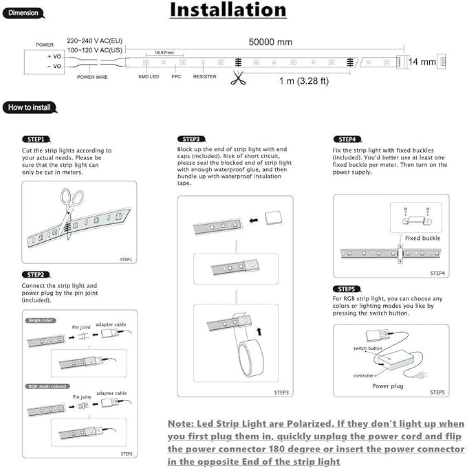5050-60 Type AC 110-120V White LED Strip Lights, Flexible/Waterproof/Dimmable/Multi-Modes LED Rope Light + 23 Keys Remote for Home/Garden/Building Decoration (65.6ft/20m, White 6000K)