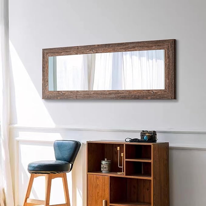Syndra Farmhouse Full Length Mirror 61x22'', Rustic Floor Mirror, Large Dressing Mirror for Bedroom, Bathroom, Living Room, Vintage Solid Wood Frame, Wall Mounted or Leaning Against Wall Decor