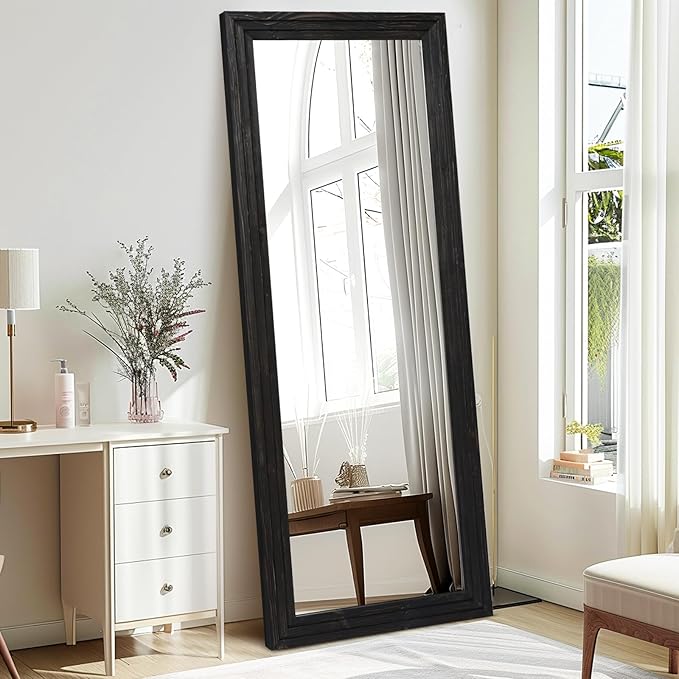 65"x24" Full Length Mirror Solid Wood Frame Floor Mirror for Living Room, Bedroom Hanging or Leaning, Black