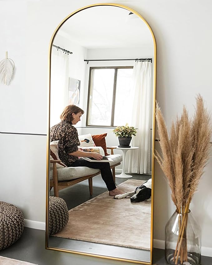 OGCAU Full Length Mirror, 71"x30" Arched-Top Standing Mirror, Hanging or Leaning, Full Body Wall Mounted with Aluminum Frame for Living Room, Bedroom, Home Decor (Gold)