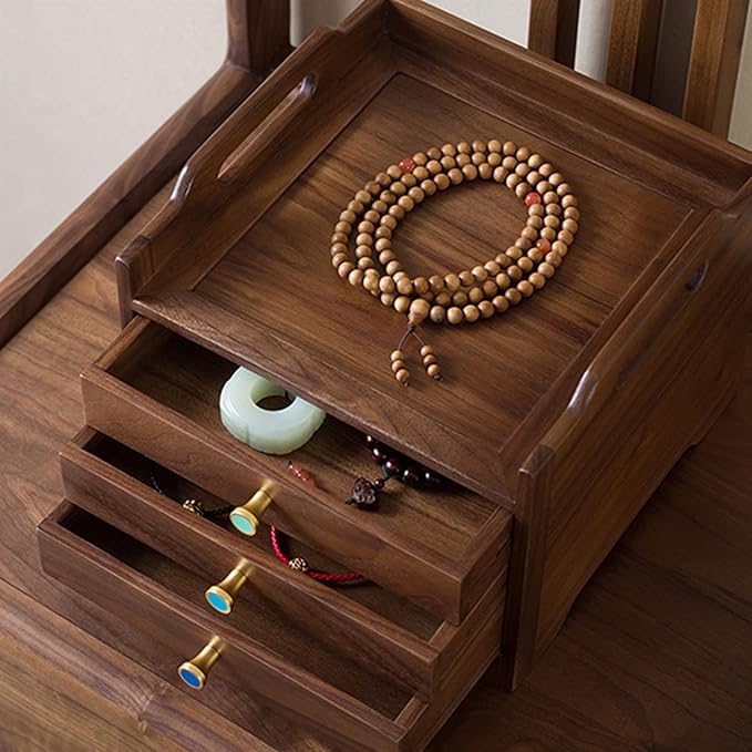 Makeup Organizers Jewelry Box for Women Organizer Box of Solild Wood with 3 Drawers for Jewelries Watches Necklace Ring Storage Box Black Walnut Jewelry Case(2+0)