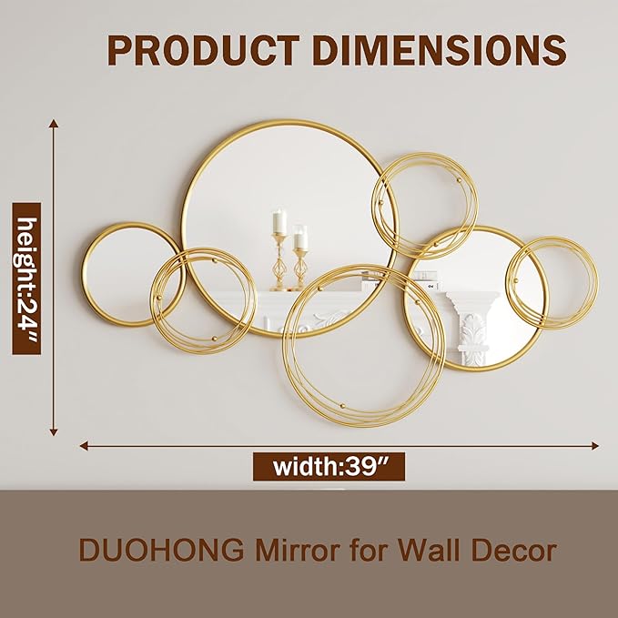 Mirrors for Wall Decor, Round Gold Mirror Wall Art, Wall Mirrors for Living Room, Entryway, Bedroom, Dining Room