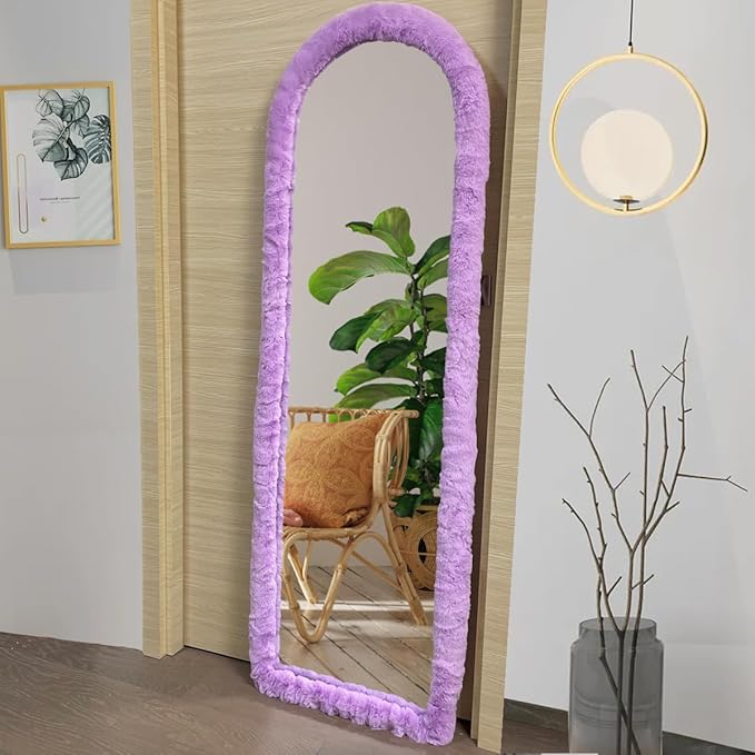 Fluffy Mirror Cover - 59"x16" Full Length Ultra Soft Non-Slip Cover Universal Stretch Cover Warm Home Decor for Bedroom Cloakroom (Purple-Without Mirror)