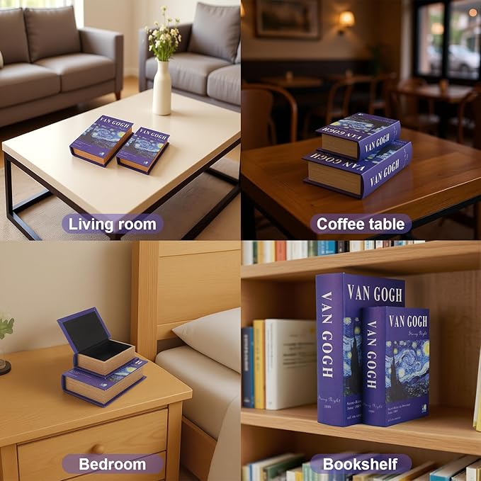 Decorative Books Storage Box Leather & Wood Decor Aesthetic Home Decor for Coffee Tables Bedside Tables Bookshelves Secret Storage for Jewelry,Keys Data cables,photos,souvenirs,set of 2