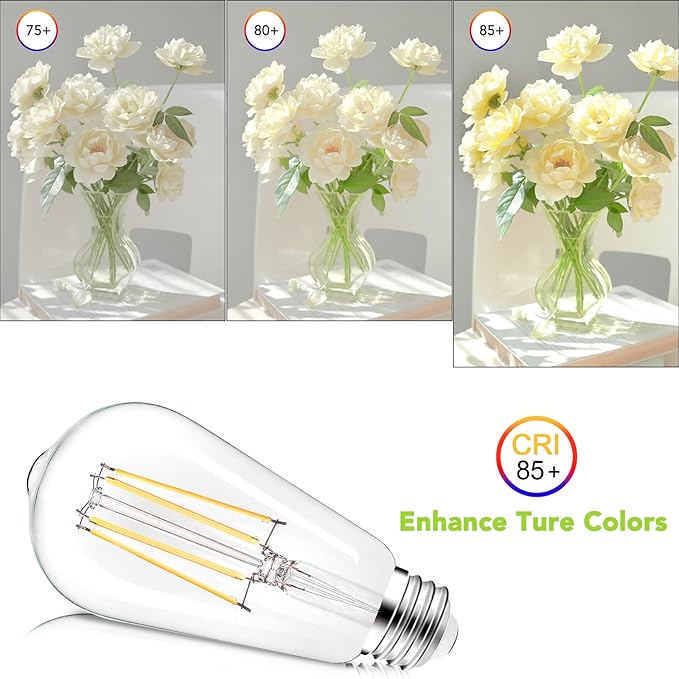 PARTPHONER LED Light Bulbs Dimmable Vintage Edison Bulb, E26 LED Bulb 60W Equivalent 720 Lumens, Neutral White 4000K, ST58 Antique LED Filament Bulb CRI 85+, Clear Glass, Pack of 4