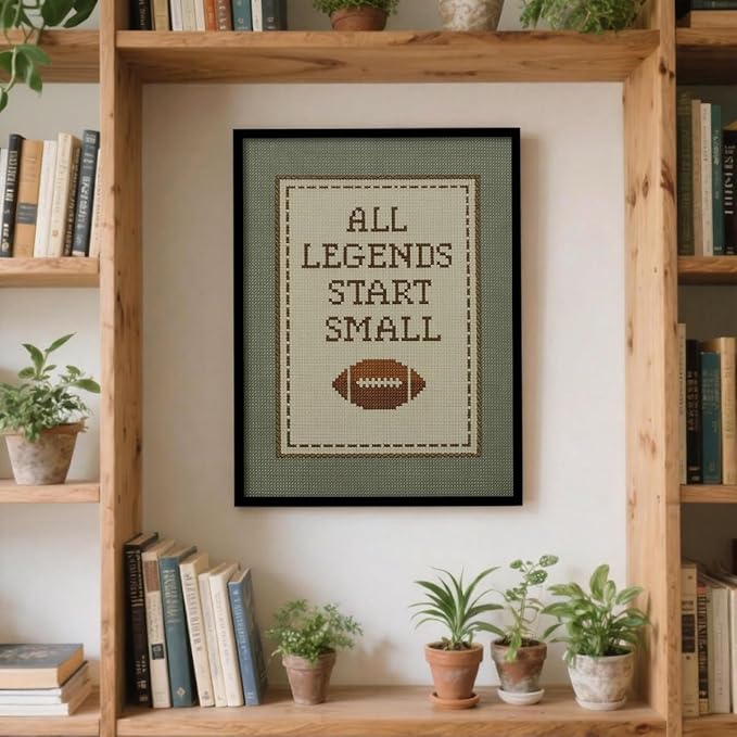 Positive Affirmations Wall Art Boys Sports Football Canvas Poster All Legends Start Small Motivational Quote Prints for Nursery Room Wall Decor 16X20 inch Aluminum Framed