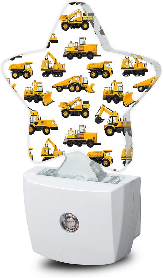 Yellow Cartoon Truck Dusk to Dawn Star Night Light,Construction Smart Sensor Nightlight for Bedroom Kitchen Hallway Stairs,Plug-in Energy Efficient Decor Desk Lamp Women Men Gifts