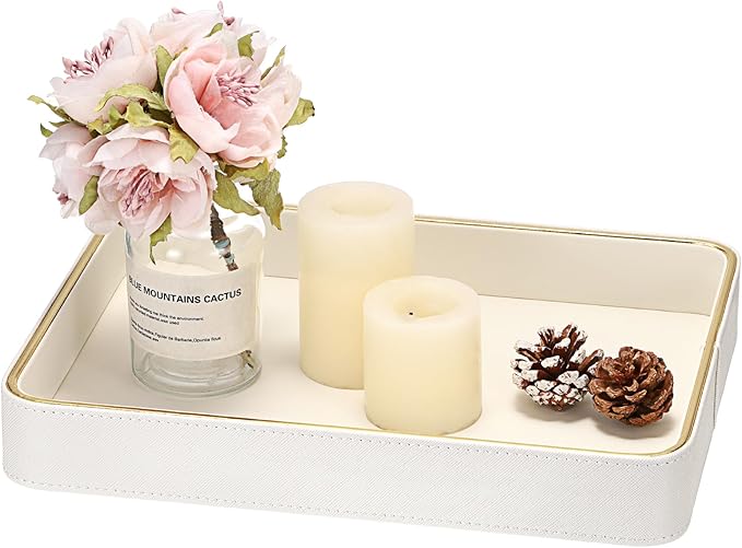 Hipiwe PU Leather Jewelry Tray Bedside Organizer Holder Perfume Vanity Tray for Jewelry Earrings Trinket Dish Skincare Organizing Tray, 11.3" x 8.3" x 1.5"