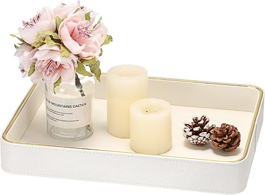 Hipiwe PU Leather Jewelry Tray Bedside Organizer Holder Perfume Vanity Tray for Jewelry Earrings Trinket Dish Skincare Organizing Tray, 11.3" x 8.3" x 1.5"