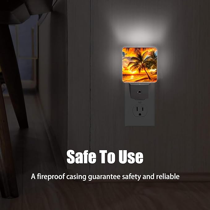Sunset Seashore Night Light, Palm Trees Night Lights Plug into Wall Decor for Bedroom,Bathroom,Hallway,Kitchen,Dusk to Dawn Sensor Nightlights for Boys Girls Women Men Room Gifts