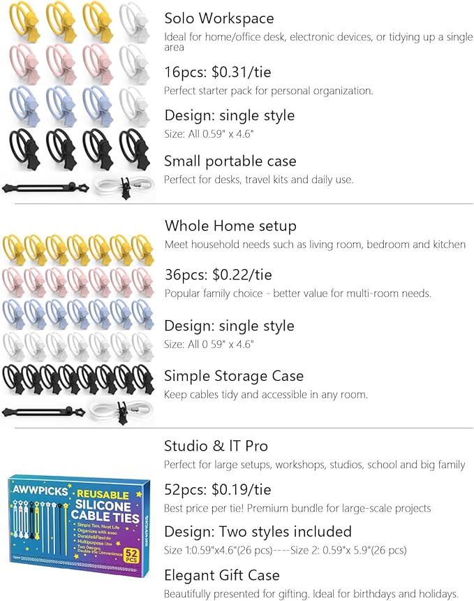 Quick Bind–Silicone Cable Ties Reusable, Cord Organizer for Charging Cables, Data Cables & Computer Wires, Multipurpose Elastic Cable Management Straps for Home,Office,Travel(16pcs,colorful)