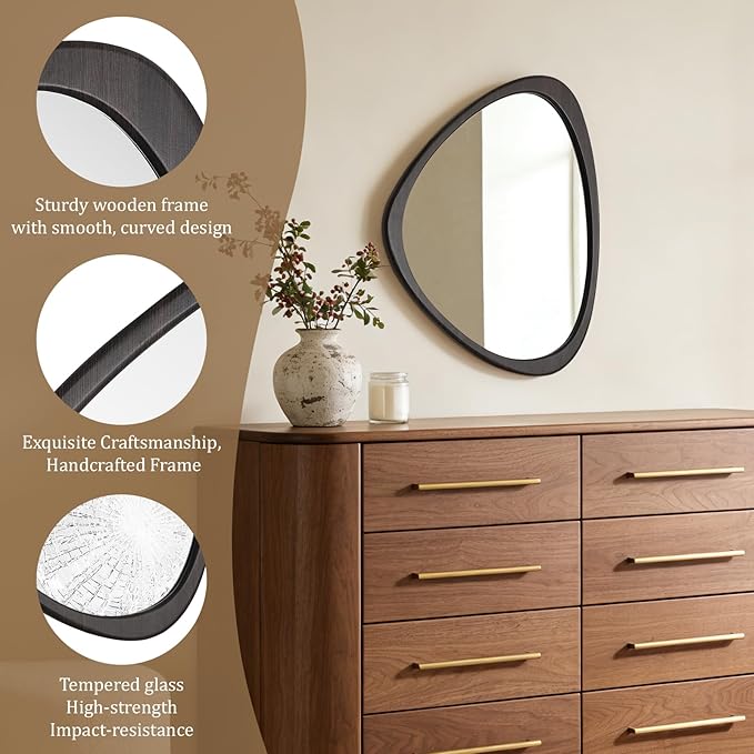 WallBeyond Asymmetrical Mirror, Irregular Wall Mirror, Wall Mirrors Decorative for Bedroom Living Room Entryway Hall, Wood Mirror for mid Century Modern Decor 25" H x 20" W, Dark Brown
