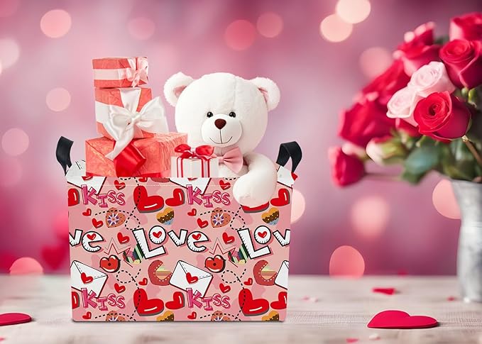 NTAOHAMPER Mothers Day Gifts Love Letter Fabric Storage Basket Empty with Handles, Books Box, Baby Shower Baptism Lovely Storage24L(Love Letter)