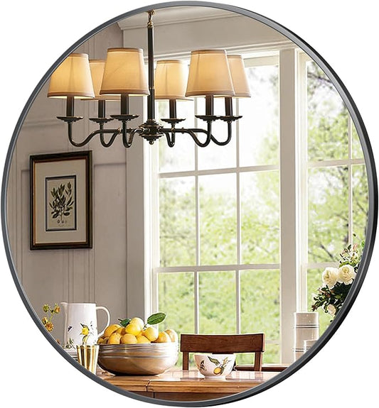 Antok 36 Inch Round Mirror for Wall, Round Bathroom Mirror, Circle Wall Mirrors with Black Metal Frame, Circle Mirrors Suitable for Wall, Bathroom, Vanity, Living Room, Entryway