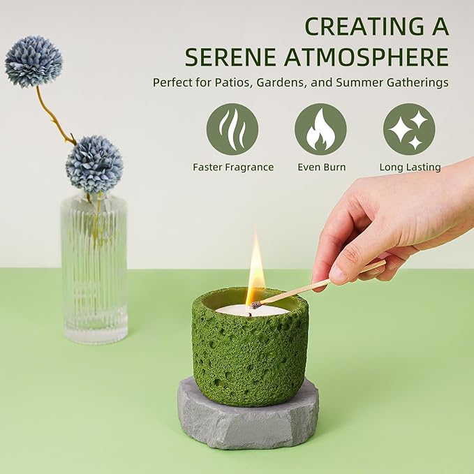 Viyffo 6oz Citronella Candle Outdoor, Small Citronella Candle Indoor, Candles for Home Scented, Non Toxic Soy, Green Ceramic Jar for Patio, Backyard Décor & Camping Gift (12+ Hours Burn)