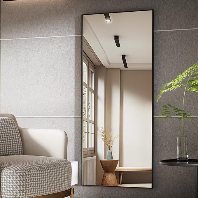 Koonmi 71"x26" Floor Mirror Full Length, Bedroom Floor Body Mirror with Stand, Large Black Mirror, Leaning, Standing or Hanging Horizontally/Vertically