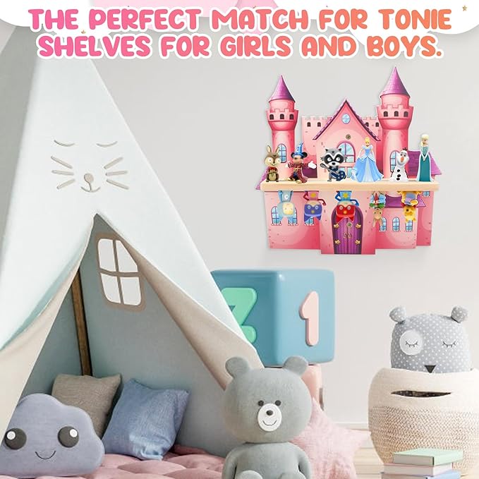 for Tonies Box Organizer Tonie Storage Shelf Wall Mounted, Magnetic Floating Shelves for Tonies Characters Display Collection 10~15 Characters (Castle)