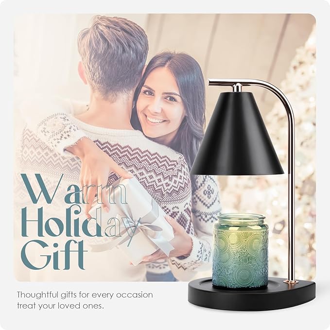 Aimoptg Candle Warmer Lamp with Timer, Dimmable Candle Lamp for Small and Large Jar Candles, Modern Candle Warmer Lamp with 2 Bulbs(Black Gold)