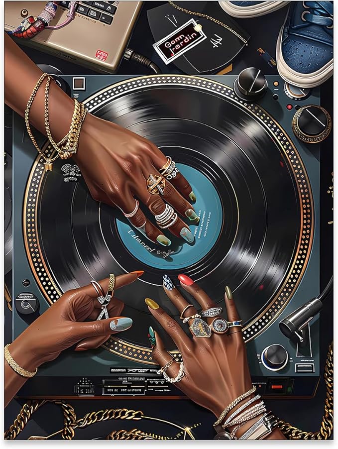 rumlud Black Woman Music Canvas Poster y2k Song Record Wall Art Vintage Urban Feminine Aesthetic Prints for Bar Bedroom Gallery Wall Decor 12X16 inch Unframed