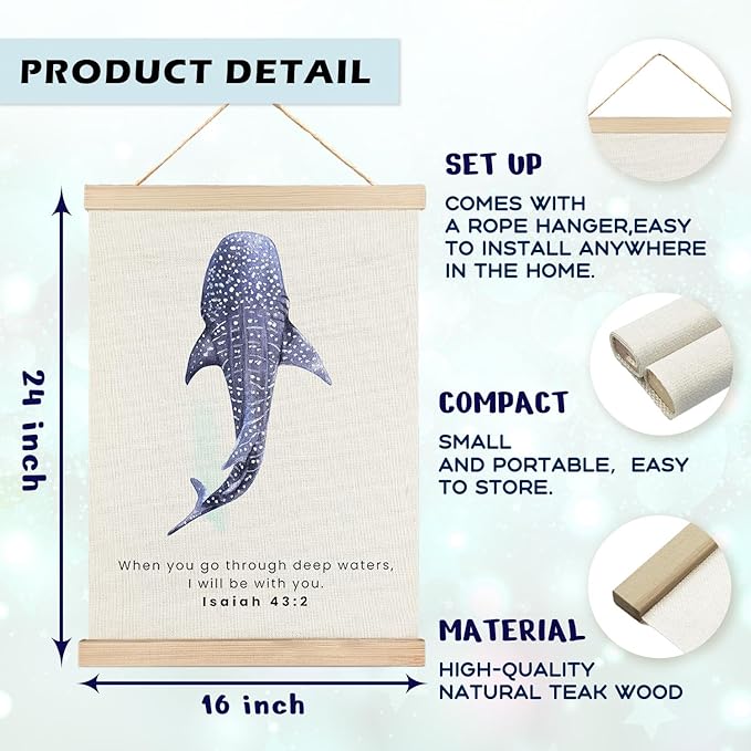 RYYCDOI Whale Shark Wall Decor, Christian Bible Verses Wall Decor for Droom Room Bathroom Nursery, 16x24 Inches