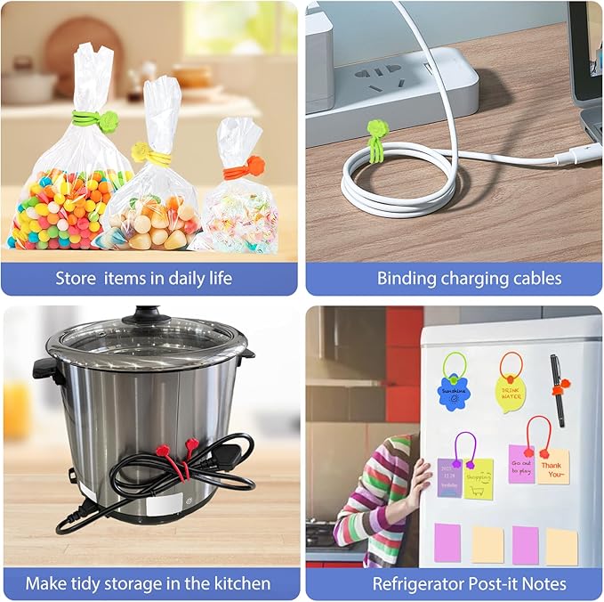 SOOOEC Magnetic Cable Ties, 8 Pack 7.2" Magnetic Twist ties Cute Cloud Design, Silicone Zip Ties with Strong Magnet for Bundling and Organizing, Fridge Magnets, Assorted Colors.
