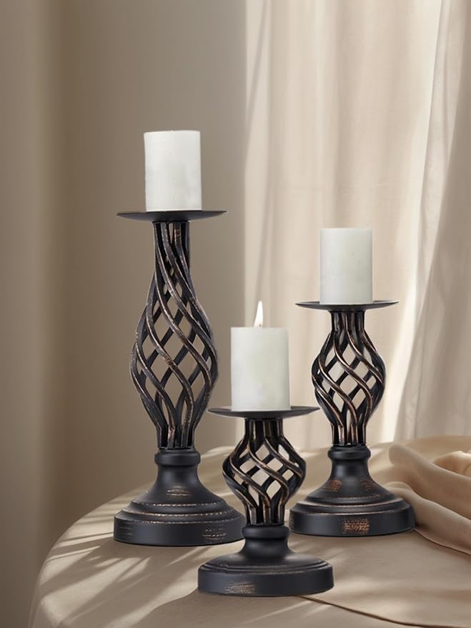 Candlestick Holders - Candle Holders Decorative LHQOO Metal Vintage Candle Holder with Non-Slip Base, Available for Home Decor, Wedding, Dinning, Party, Anniversary (Small Size)