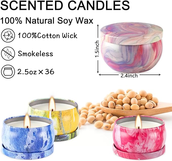 YOROXRG 36 Pack Scented Candles,Soy Wax Travel Tin Jar Candles,Aromatherapy Candles for Home 2.5 OZ Scented Candles for Mom for Christmas Candles, Birthday, Thanksgiving, Mother's Day,Valentine'sDay