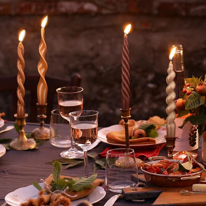 Nuanchu 4 Pcs Twisted Taper Candles Wax Unscented Smokeless Spiral Swirl Candlesticks for Wedding Holiday Dinner Party Home Decorations(7.87 Inch,Pure,Fall Color)