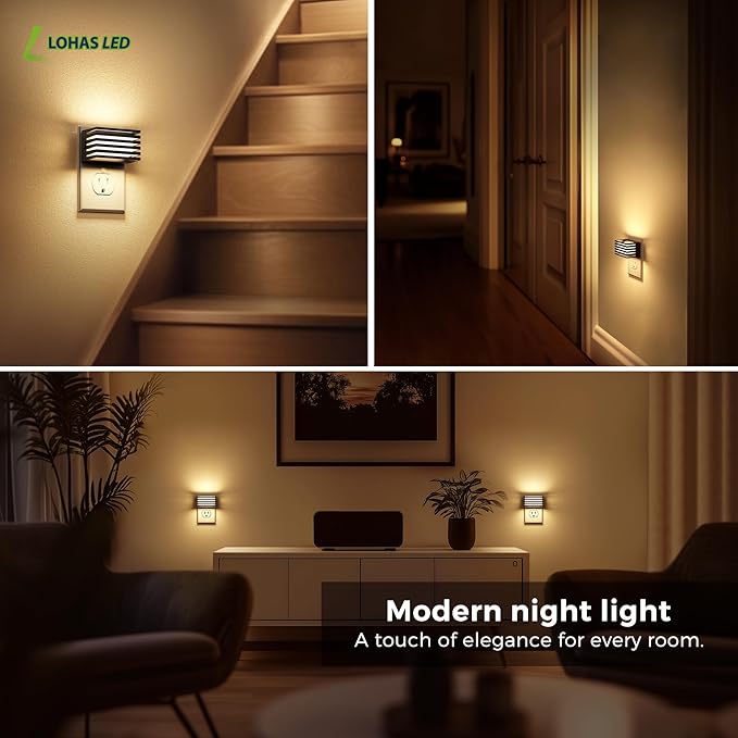 L LOHAS LED Night Lights Plug into Wall, 2 Pack Modern Night Light with Dusk to Dawn Sensor, Dimmable Plug in Night Light, Adjustable Brightness, 3000K Soft White for Bedroom Bathroom Hallway (Black)
