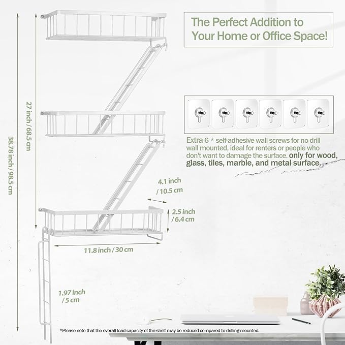 SweetSage Fire Escape Shelf - 3 Tier White Wall Display Floating Shelves, Metal Decorative Shelving for Bedroom, Home Décor, Action Figure Display