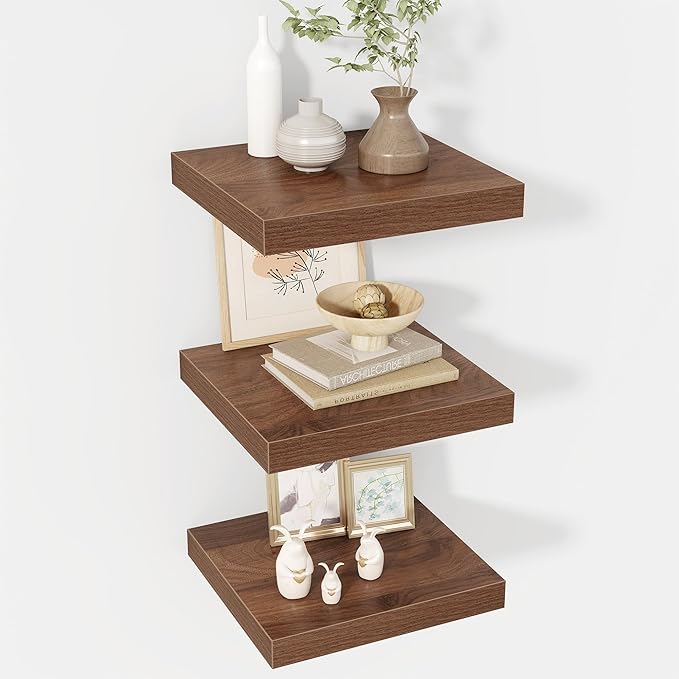 Acovy 12 Inch Floating Shelves, 12" Deep Floating Shelf Wall Mounted, 12" Wall Shelves, Rustic Deep Bookshelf, Extra Deeper Display Shelves & Storage Shelves for Bedroom, Living Room, Set of 3