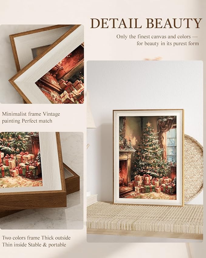 VIYYIEA Winter Framed Wall Art for Living Room, Christmas Tree Canvas Prints, Oil Painting Home Decor, Christmas Picture, Bathroom Wall Decor Gifts for Friends or Family - 16L x 12W