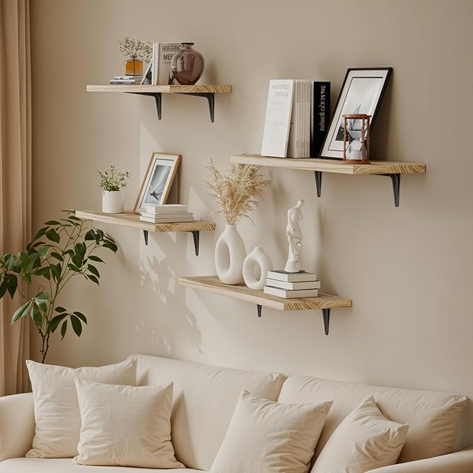 SKYSEN Floating Shelves for Wall Set of 6, 23.6in Wood Wall Shelf for Decor, Bathroom, Bedroom, Storage, Book,Kitchen, Living Room - Rustic Brown(fs-60-l)