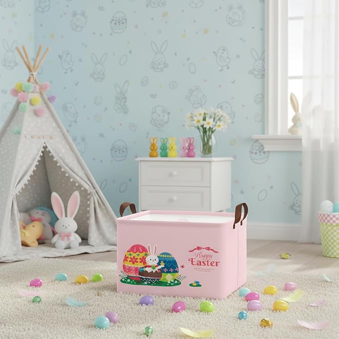 Large Rectangular Cute Kid Easter Basket Empty Bunny Eggs Easter Basket Gift Spring Room Storage Organizer Décor (E-03)