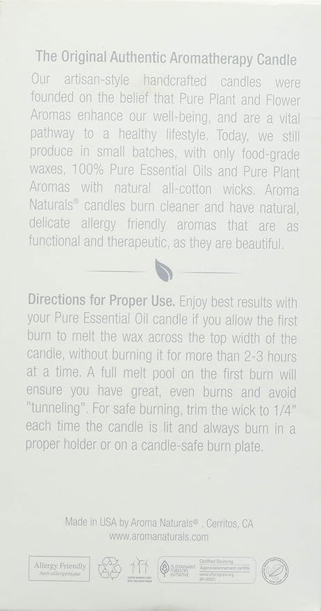 Aroma Naturals Essential Oil Tranquility Pillar Candle, 2.5" x 4", Lavender, 11 Ounce